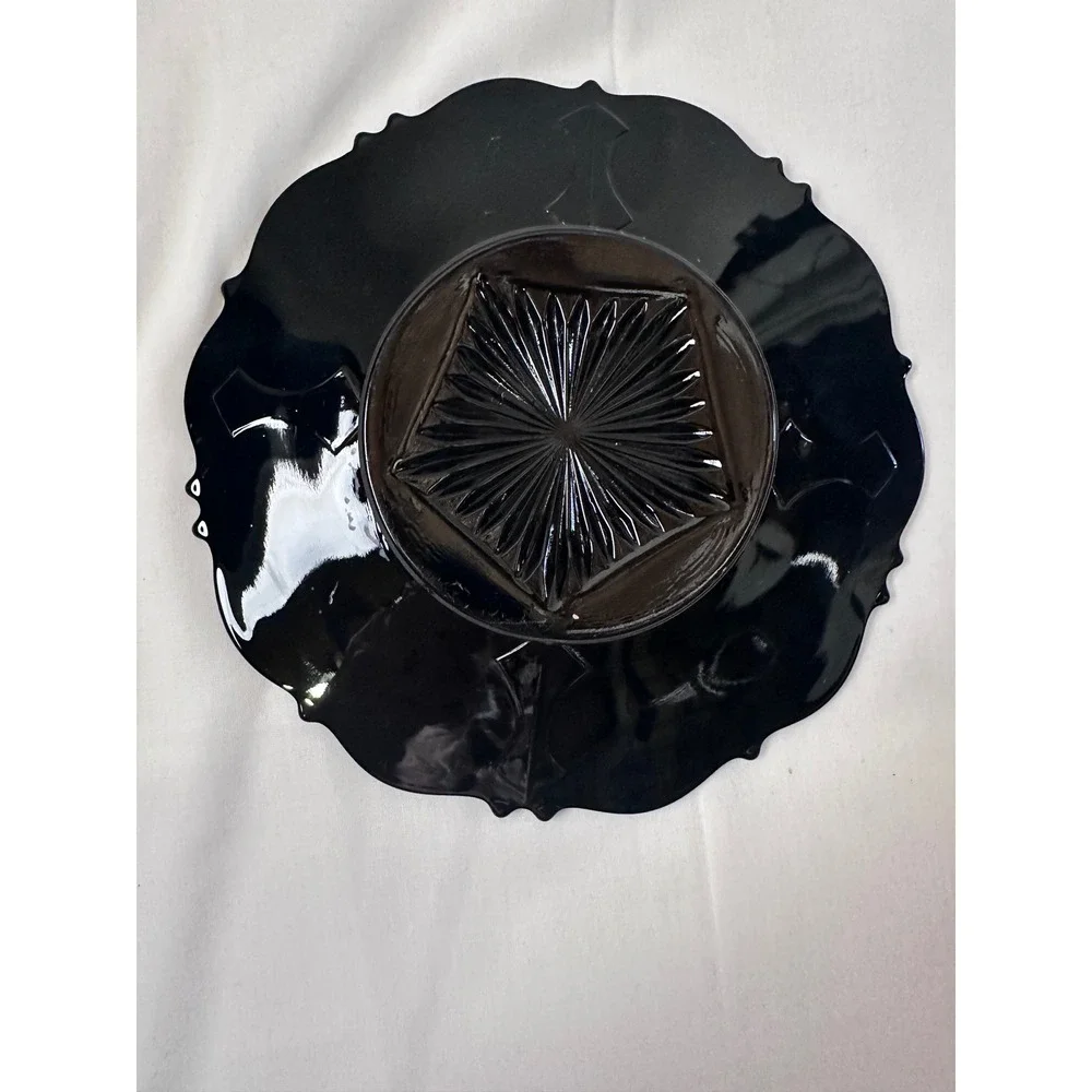 LE Smith Black Amethyst Glass‎ Saucers Mount Vernon Scalloped Set of two6.5 inch
